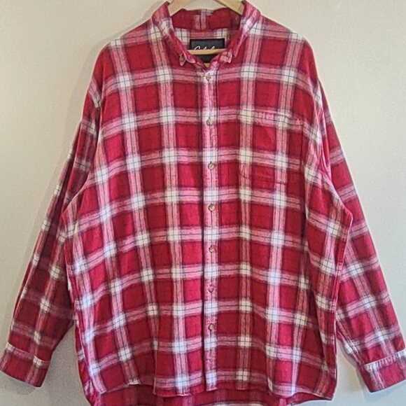 Cabelas Men's 2XL-Tall Red Plaid Flannel Shirt Button Up Long Sleeves - Picture 5 of 10